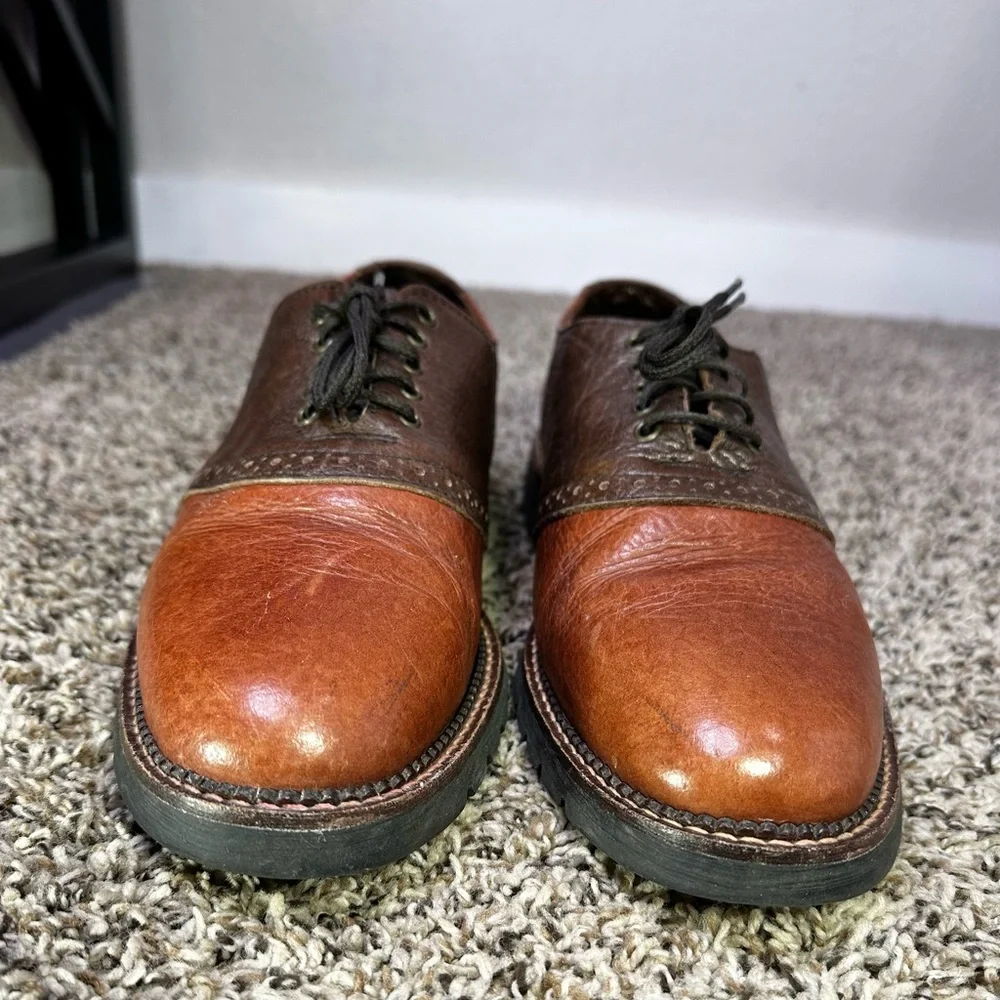 H.S. Trask Shoes Mens Size 8.5M Oxfords Saddle 2 Tone Casual Bison Leather Brown